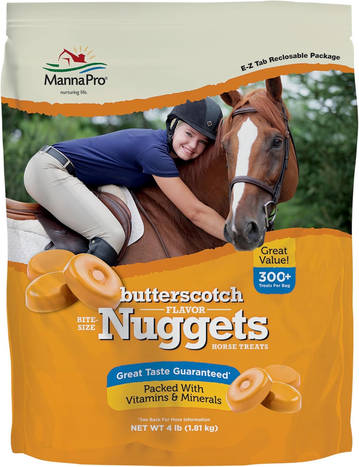 Manna Pro Bite-Size Nuggets Horse Treats, Butterscotch Flavor, 4 lb